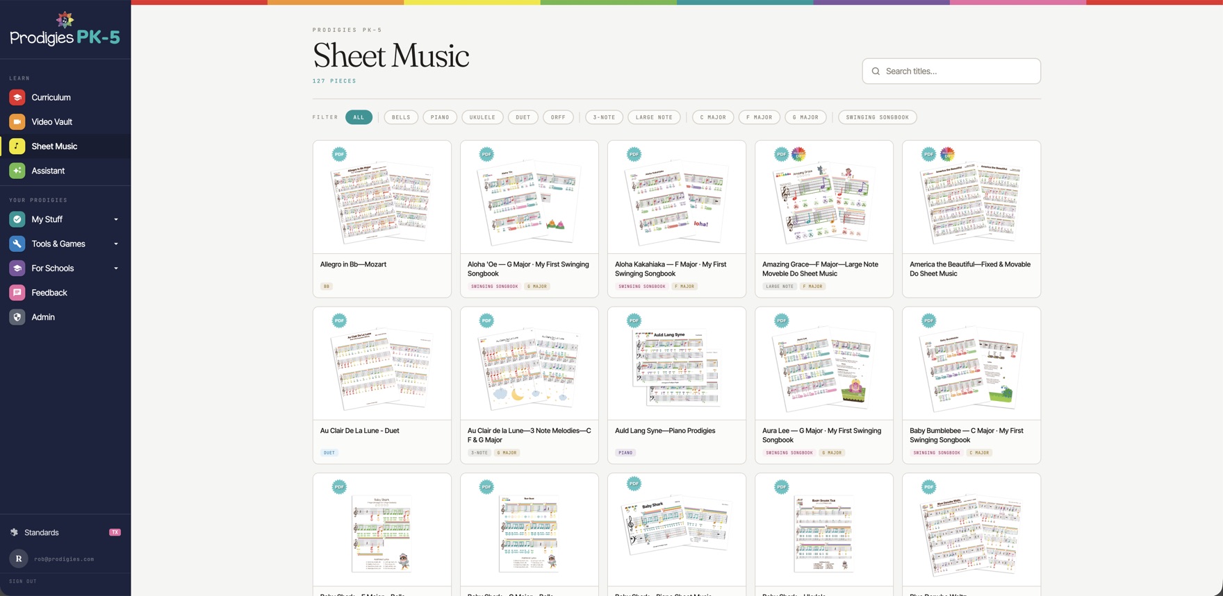 Sheet music. Color-coded notation, ready to project or print.